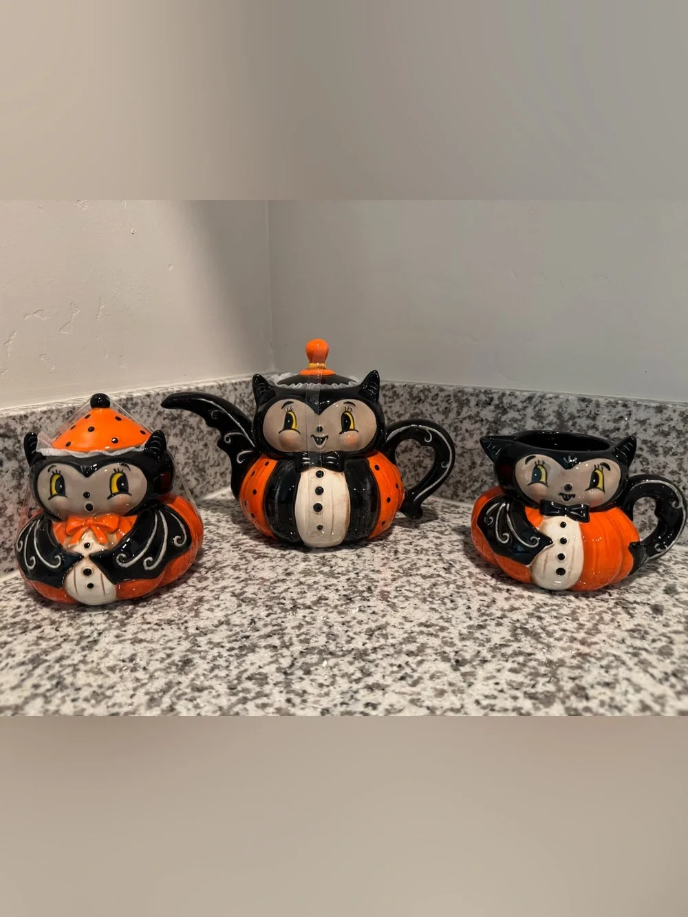 Johanna Parker - Set of 3 Vintage Inspired Halloween Bat Tea Service NWT